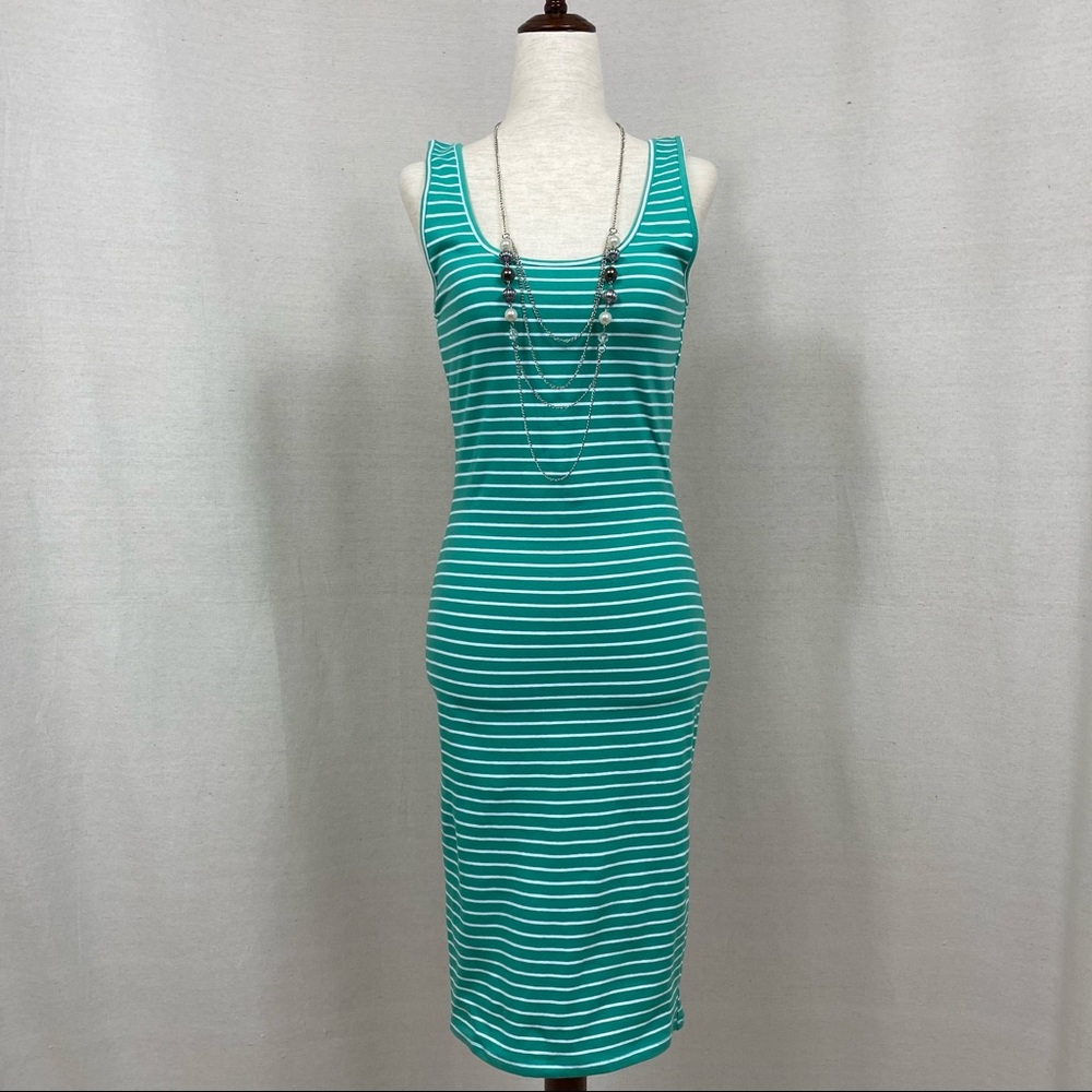Forever 21 Green and White Stripes Tank Dress Size Small